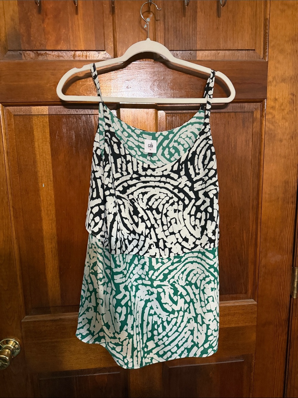 CAbi Two-Tone Black and Green Print Camisole